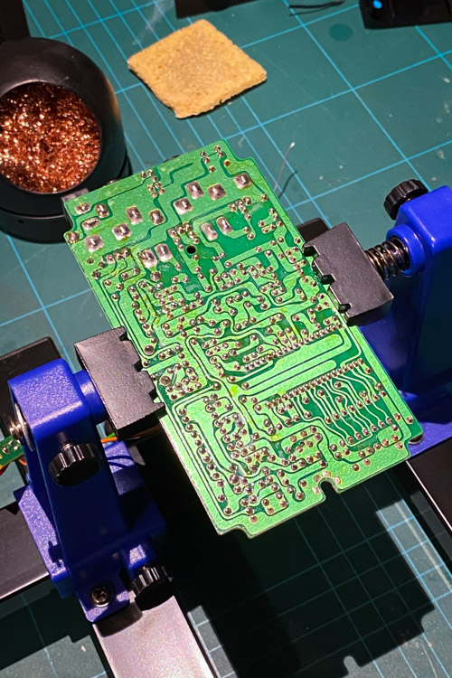 PCB ready for work in a holder